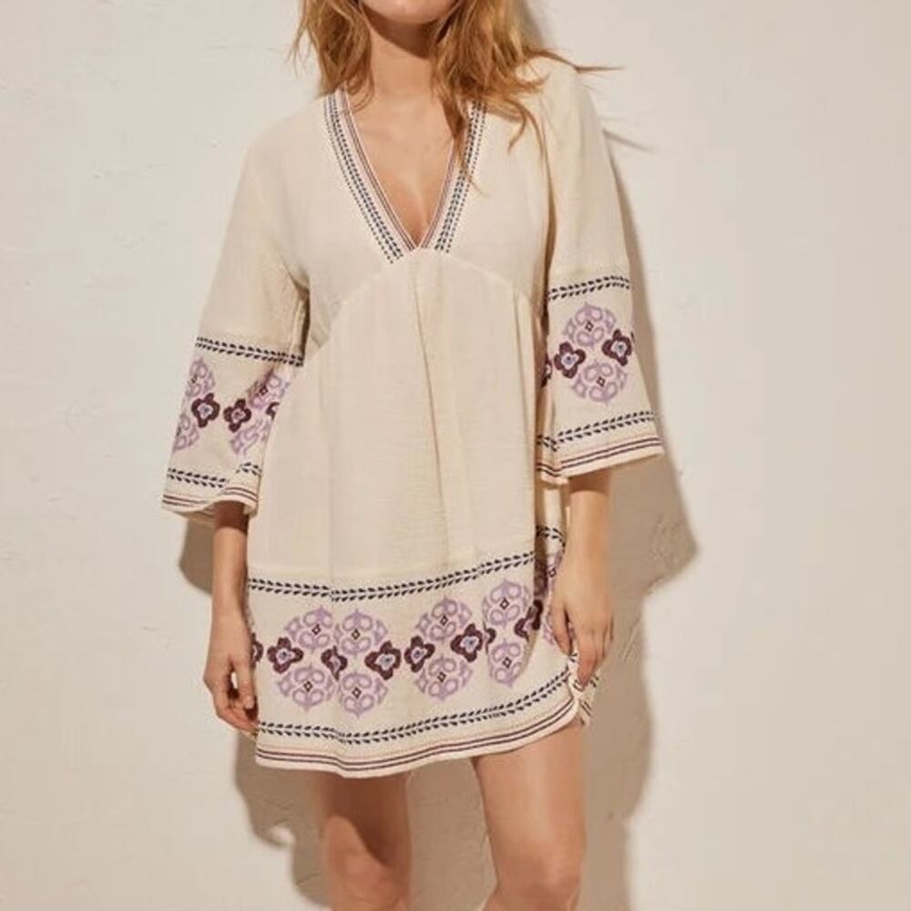 Women' Secret Women's‎ Short Embroidered Cotton Tunic Dress Size S